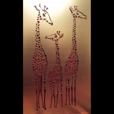 Giraffe Family Wall Art in Gold Powder Coated Aluminium