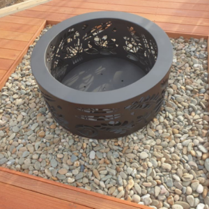 Small Double Skin Fire Pit with Floral Pattern in Black Heat Proof Paint