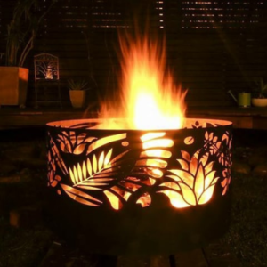 Squat Round Fire Pit with Floral Pattern