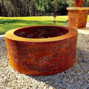 Large Double Skin Fire Pit with Cootamundra Wattle Pattern in Steel