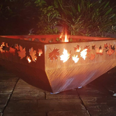 Large Prism Fire Pit with Autumn Leaf Pattern