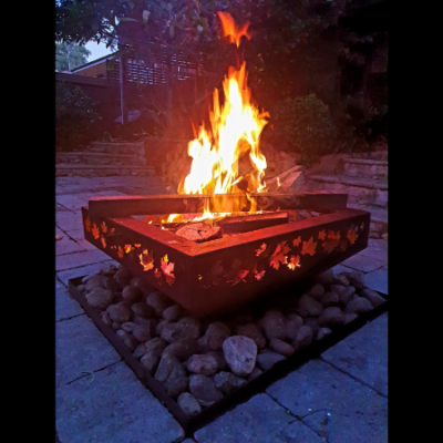 Large Prism Fire Pit with Autumn Leaf Pattern