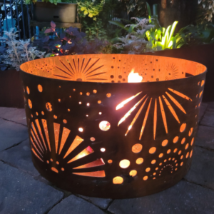 Squat Round Fire Pit with Fireworks Pattern