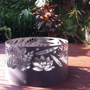 Squat Round Fire Pit with Floral Pattern, Charcoal Heat Proof Paint