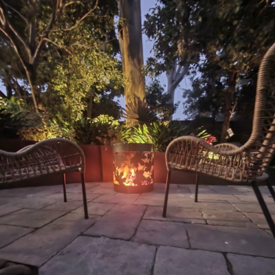 Medium Round Fire Pit with Autumn Leaf Positive Pattern