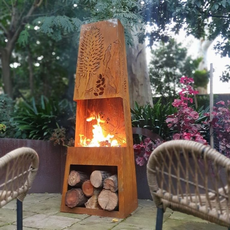 Chiminea Fire Pit with Fire Poker, Steel Outdoor Heater