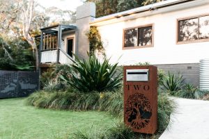 Ironbark Letterbox with Fig Tree Pattern in Rust