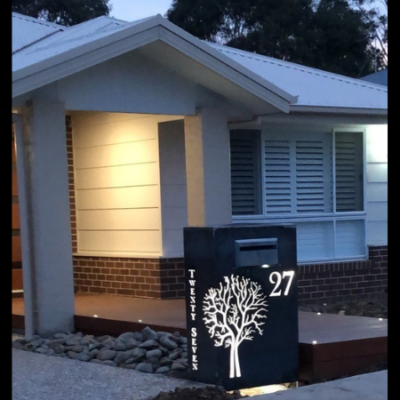 Wide Form Letterbox with Autumn Tree Pattern in Steel