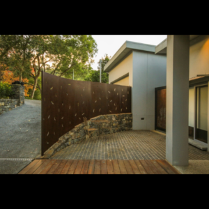 Corten Steel Fence with Eucalyptus Leaves Pattern