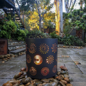 Medium Round Fire Pit with Spirals Pattern & Black Heat Proof Paint