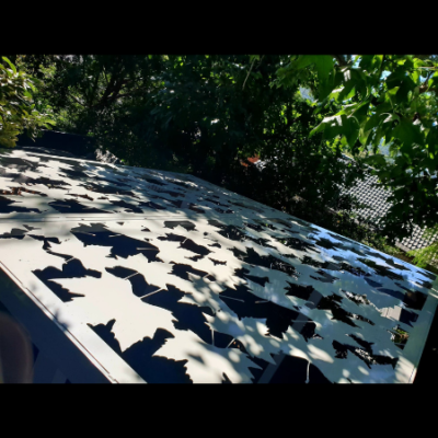 Pergola with Autumn Leaf Pattern in White Powder Coated Aluminium