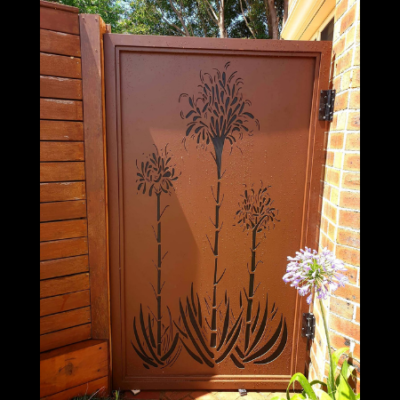 Self-Closing Security Gate with Gymea Lilies Pattern