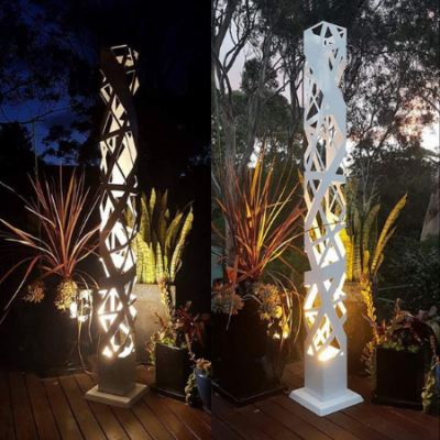 Square Light Tower in Powder Coated Aluminium with Crosshatch Pattern Day & Night