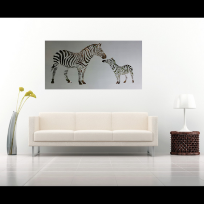 Zebra and Foal in Silver Powder Coated Aluminium