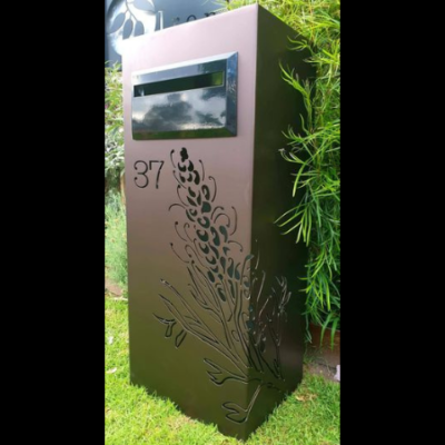 Ironbark Letterbox with Grevillea Pattern in Powder Coated Aluminium- Albury