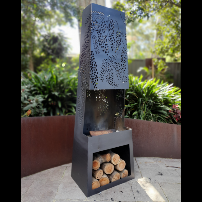 Chiminea Fire Pit with Fire Poker, Steel Outdoor Heater