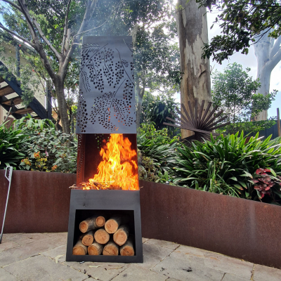 Chiminea with Cootamundra Wattle Pattern in Black Heat Proof Paint