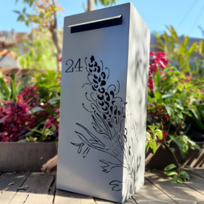 Medium Letterbox with Grevillea Pattern in Powder Coated Aluminium