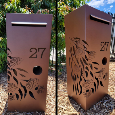 Medium Letterbox - Gumleaf Cascade Pattern in Sable Corten Powder Coat