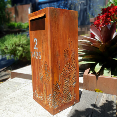 Medium Letterbox in Steel with Xanthorrhoea Pattern and Perspex