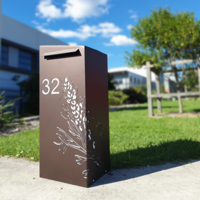 Medium Letterbox Powder Coated Grevillea with Perspex and Raked Roof