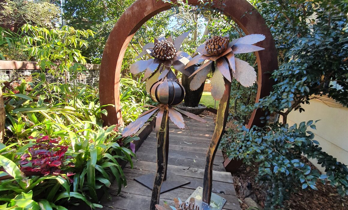 Metal sculpture of flowers