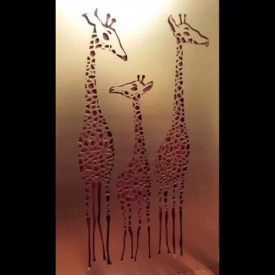 Giraffe Family Wall Art in Gold Powder Coated Aluminium
