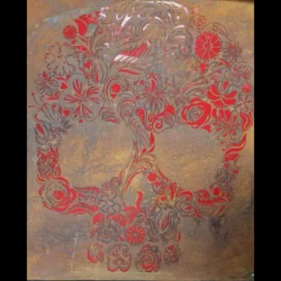 Candy Skull in Rusted Steel with Red Backing Sheet