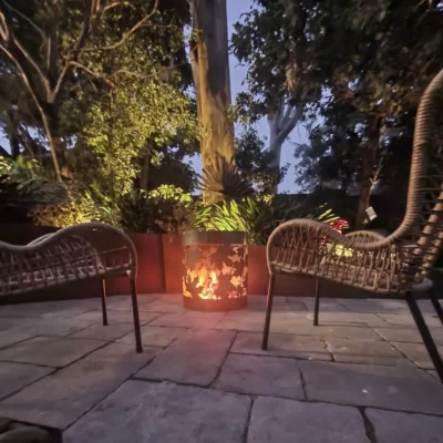 Medium Round Fire Pit with Autumn Leaf Positive Pattern