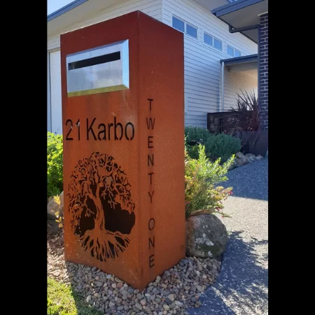 Ironbark Letterbox with Fig Tree Pattern in Rusted Corten Steel- Figtree