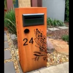 3D Grevillea Letterbox in Rusted Steel - Black Chute