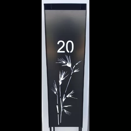 Compact Letterbox with Sedges Pattern in Black Powder Coated Aluminium with Perspex Backing