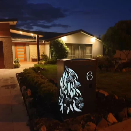 Wide Form Letterbox with Gum Leaf Cascade Pattern in Steel