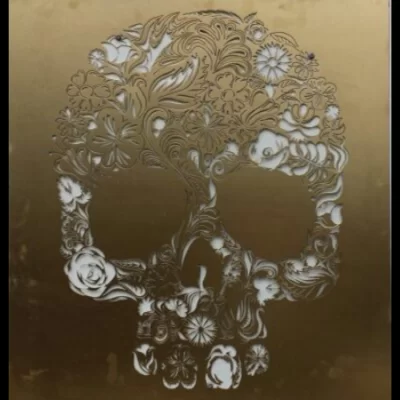 Candy Skull Wall Art in Gold Powder Coated Aluminium