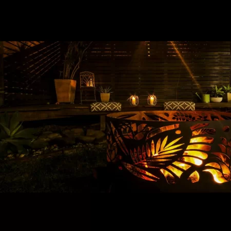 Squat Round Fire Pit with Floral Pattern