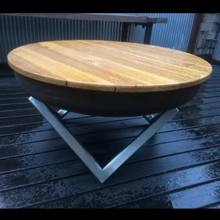 Geo Fire Pit with Stainless Steel Base & Hardwood Timber Lid