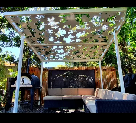 Aluminium Pergola with autumn leaf Pattern & Pearl White powder coating