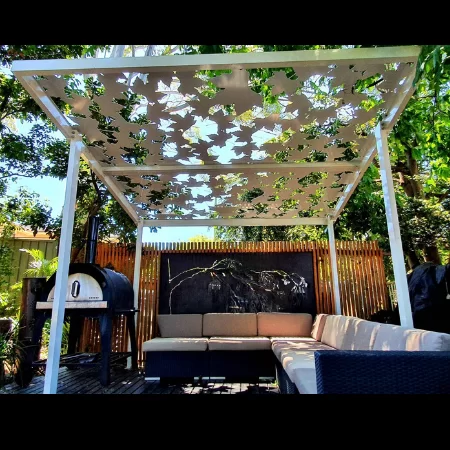 Aluminium Pergola with autumn leaf Pattern & Pearl White powder coating