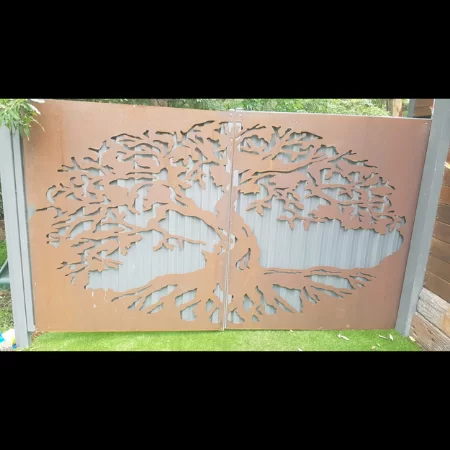 Property Gate with Corten Steel Tree of Life Pattern
