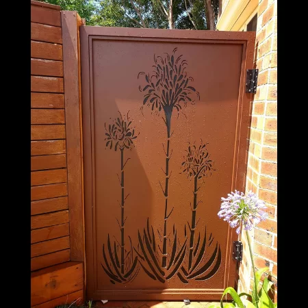 Self-Closing Security Gate with Gymea Lilies Pattern