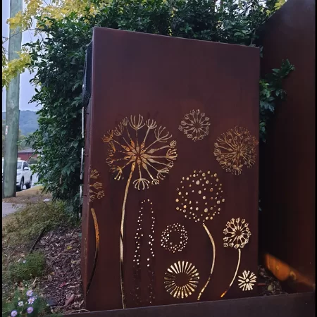 Ironbark Letterbox in Rusted Corten Steel with Agapanthas Pattern and Custom Stainless Steel Numbers- Figtree